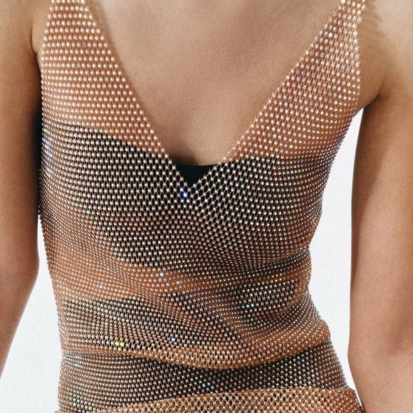 ZARA PINK GOLD RHINESTONE MESH DRESS - Picture 9 of 16